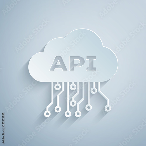 Paper cut Cloud api interface icon isolated on grey background Tapéta, Fotótapéta