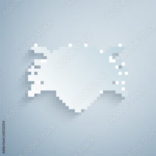 Paper cut Cyber security icon isolated on grey background. Shield with check mark sign. Safety concept. Digital data protection. Paper art style. Vector Illustration photo