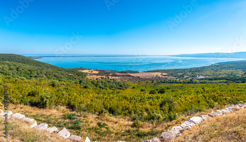 large panoramic of lake Varano in Gargano - Puglia - Italy - at the horizon the adriatic sea photo