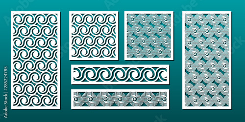 Laser cut panels, vector set for wood or metal decor, abstract geometric pattern