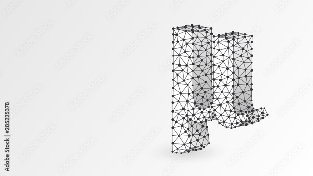 Mu, the letter of a Greek alphabet. Greek numerals, mathematical number forty concept. Abstract, digital, wireframe, low poly mesh, vector white origami 3d illustration. Triangle, line, dot Mu, the letter of a Greek alphabet. Greek numerals, mathematical number forty concept. Abstract, digital, wireframe, low poly mesh, vector white origami 3d illustration. Triangle, line, dot