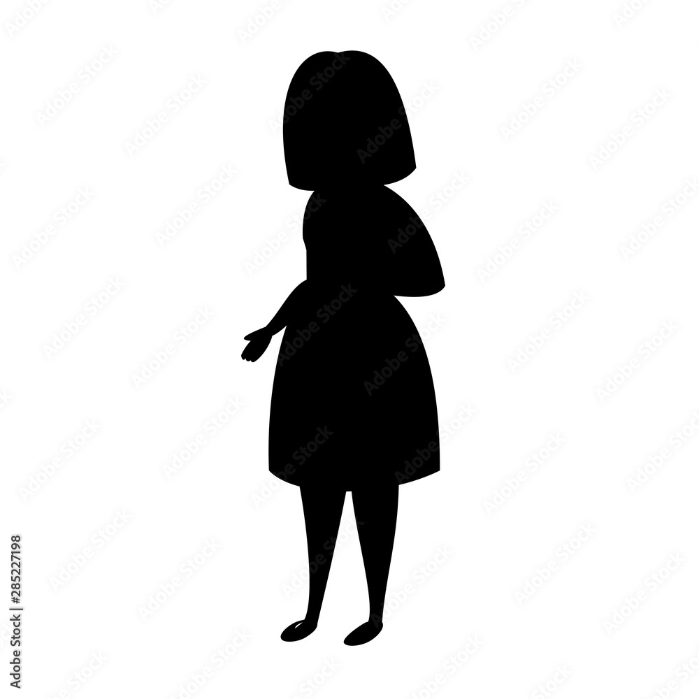 Silhouette of a woman standing. Vector black and white flat illustration.