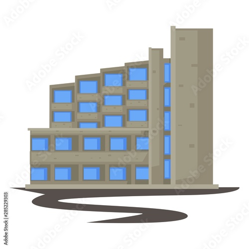 1970s building, concrete construction in 70s style isolated architecture