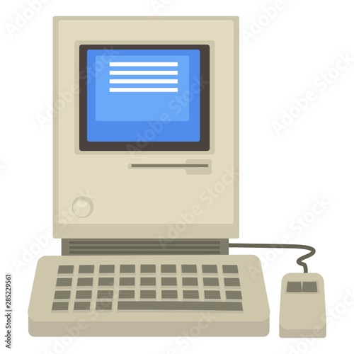 Old computer, 80s technologies, screen and keyboard with mouse