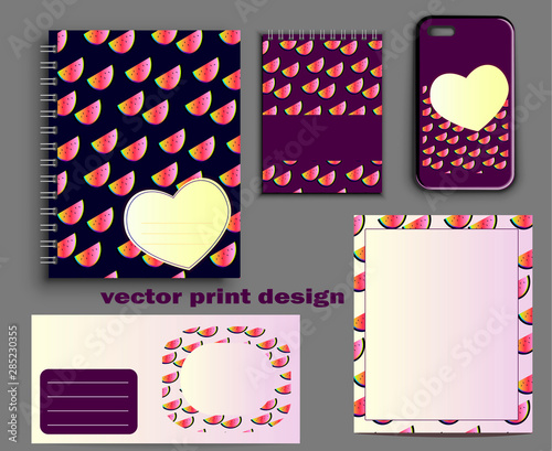 Vector collection of designer print. Spring notebook layout with cover - neon...