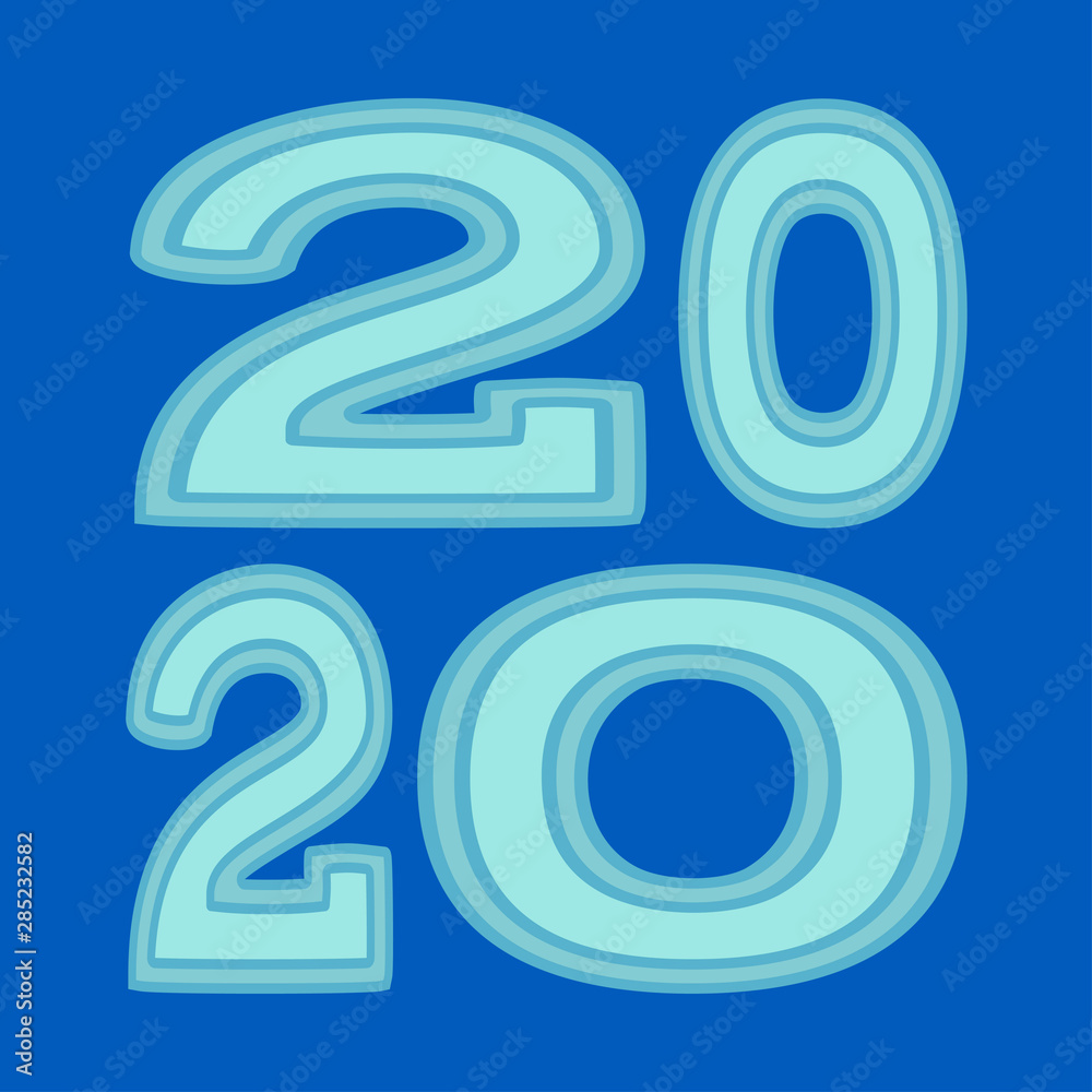 Blue cartoon 2020 newyear various width characters Blue cartoon 2020 newyear various width characters