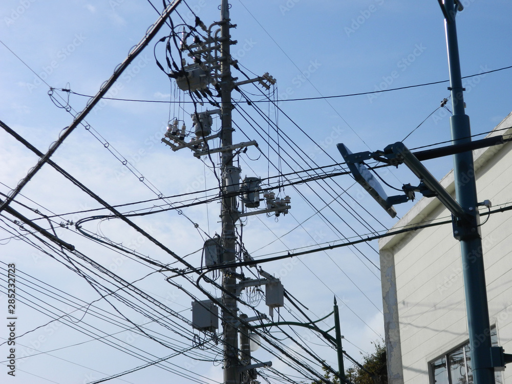 japan street with electricity cable japan street with electricity cable