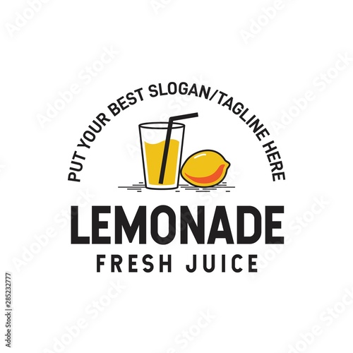 Lemonade juice logo design with lemonade fruit and a glass of lemonade juice illustration