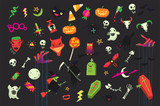 Big set of great icons and stickers for Halloween. Colorful isolated vector images.