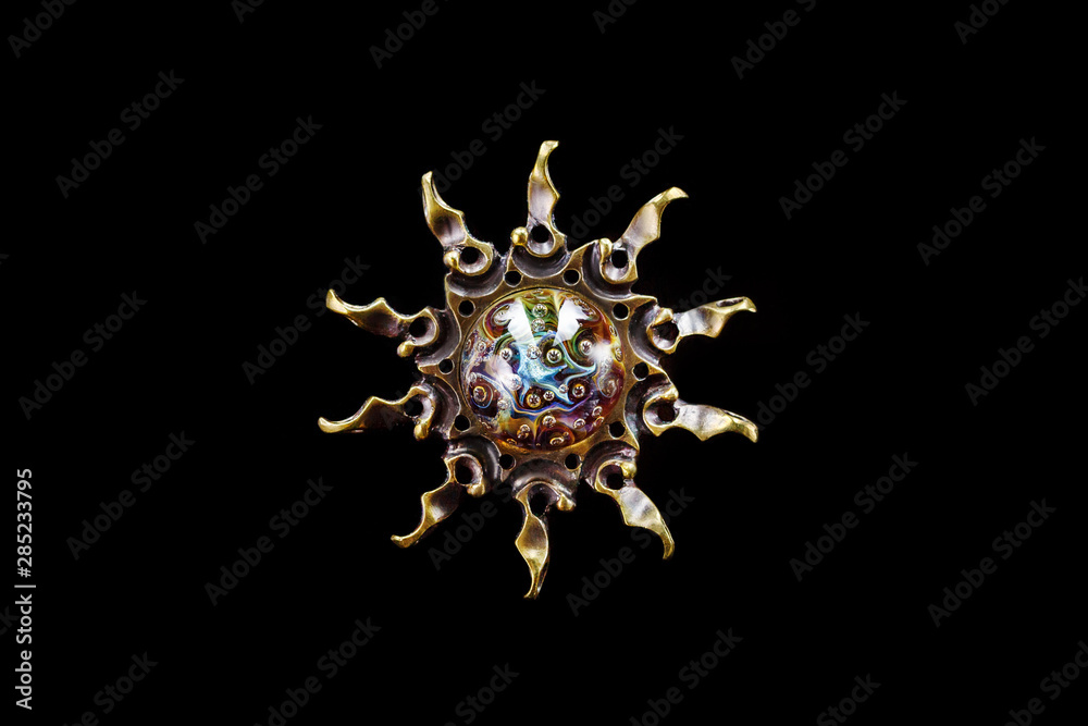 Pendant sun made from brass and glass, lampwork jewelry Pendant sun made from brass and glass, lampwork jewelry