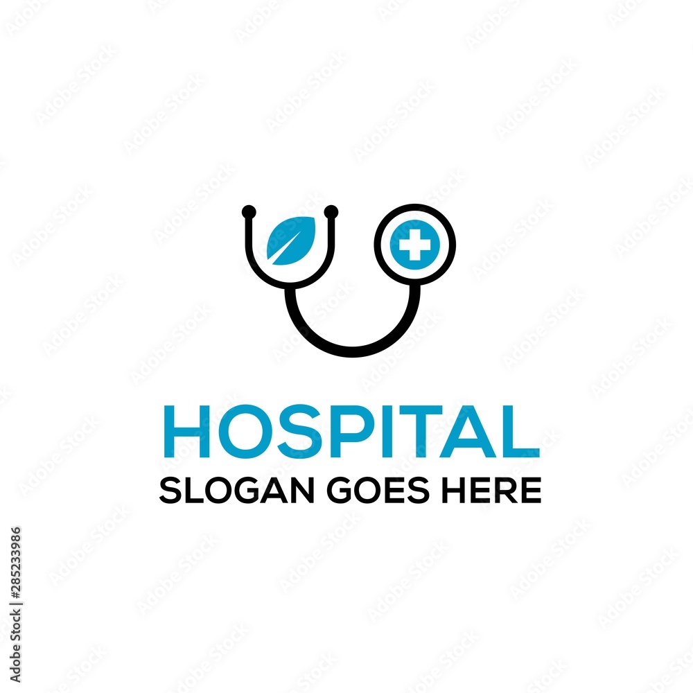 Smiley face from stethoscope with leaf and crosshealth eyes medical logo design