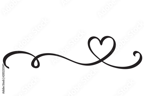 Monoline Banner Black vintage Vector Valentines Day Hand Drawn Calligraphic two Hearts. Calligraphy lettering illustration. Holiday Design element valentine. Icon love decor for web, wedding and print