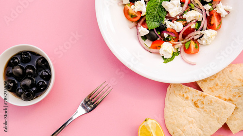 Greek Style Feta Cheese and Fresh Salad photo