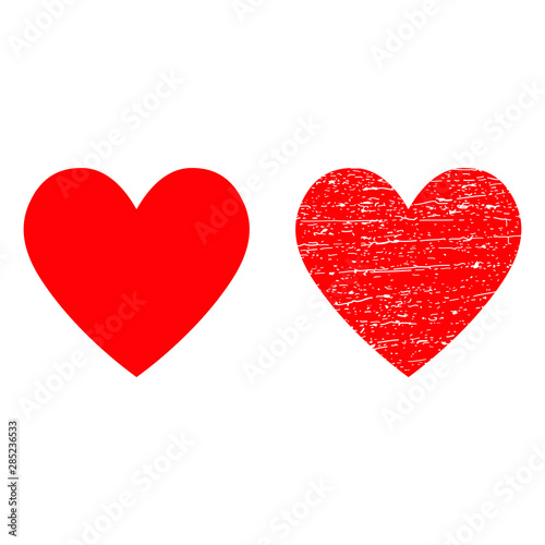 Heart icon and grunge red heart vector, isolated illustration