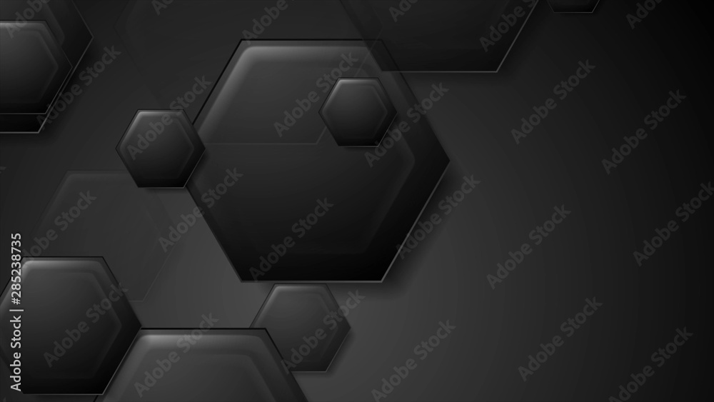 Abstract black tech hexagons background