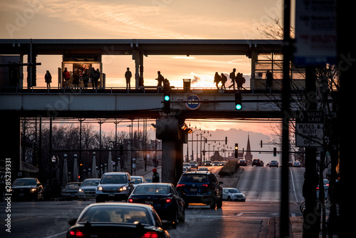 Canvas Print sunset commute subway platform