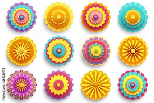 Set of 3d flowers chrysanthemums and sakura