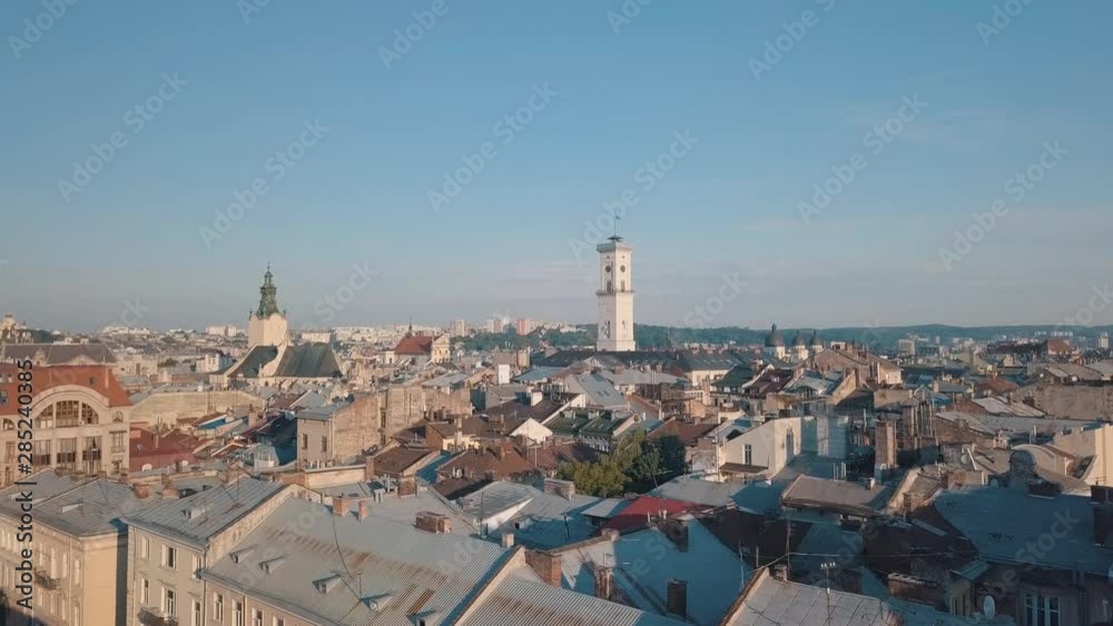 Aerial City Lviv, Ukraine. European City. Popular areas of the city. Town Hall Aerial City Lviv, Ukraine. European City. Popular areas of the city. Town Hall
