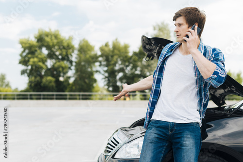 Man talking on phone with copy space