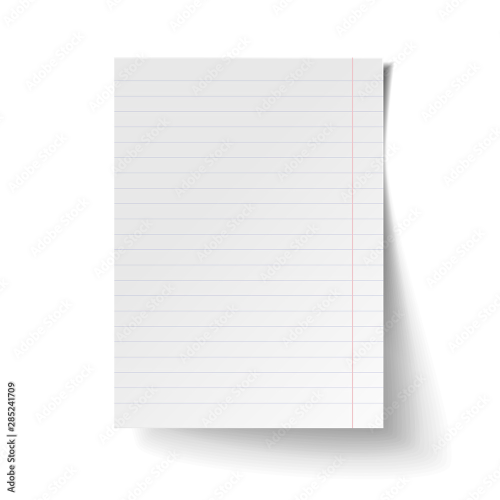 White blank sheet of lined paper. Mock up of white note paper. Realistic vector illustration. White blank sheet of lined paper. Mock up of white note paper. Realistic vector illustration.