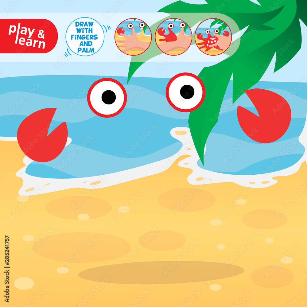Drawing Game Tutorial Crab Printable Template Vector Drawing Game Tutorial Crab Printable Template Vector