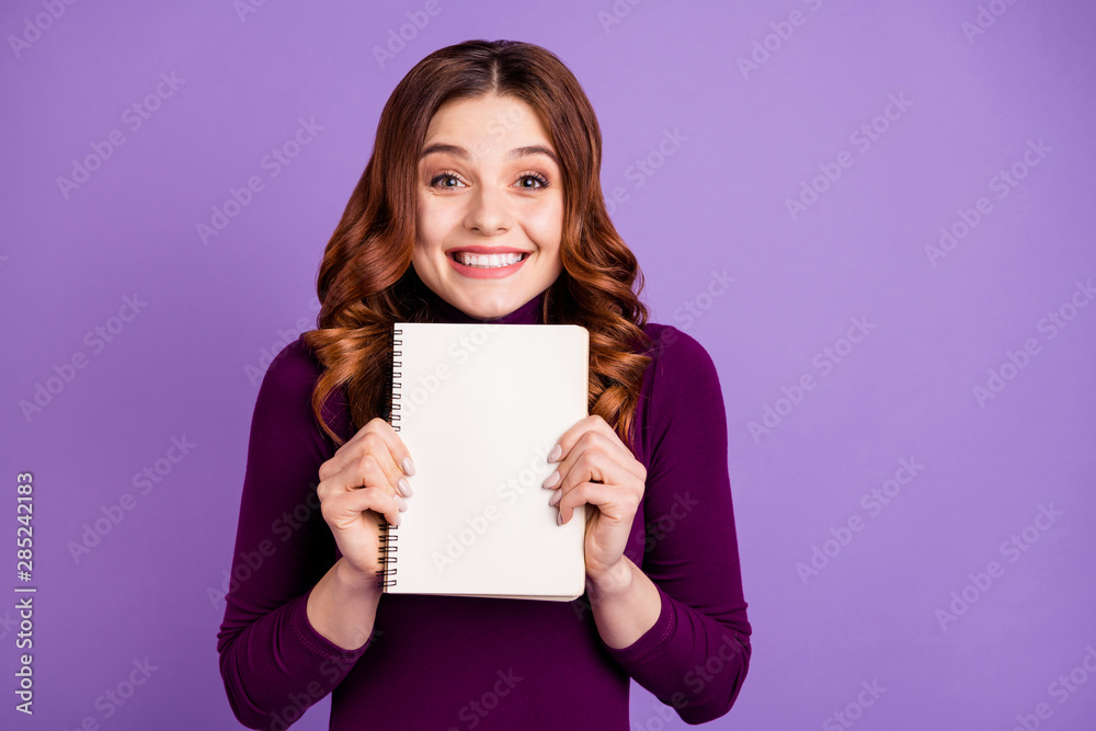 Portrait of funky college person people holding hand isolated over violet purple background Portrait of funky college person people holding hand isolated over violet purple background