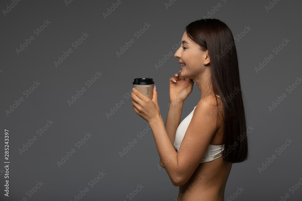 Portrait Of A Lovely Woman Take Away Coffee Cup