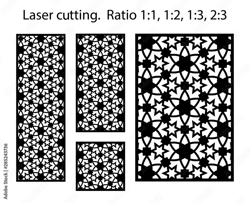 Laser pattern. Set of decorative vector panels for laser cutting. Template for interior partition in arabesque style.