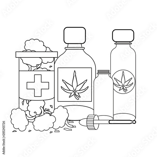 cannabis martihuana sativa hemp cartoon in black and white