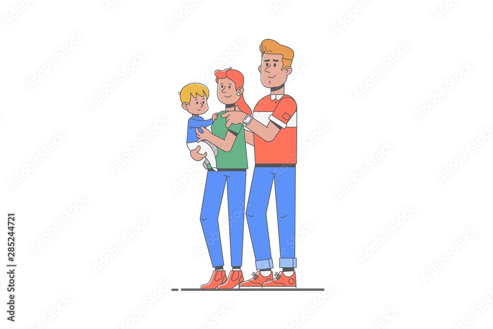 Happy young family. Vector illustration of a flat design