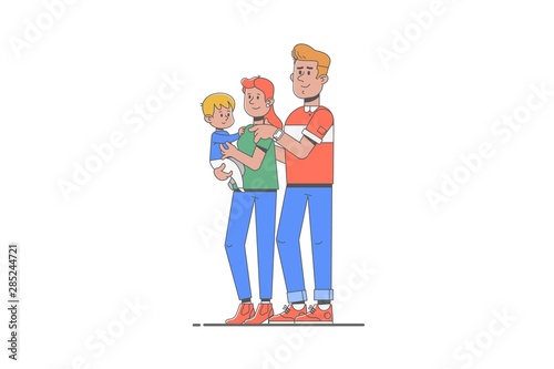 Happy young family. Vector illustration of a flat design