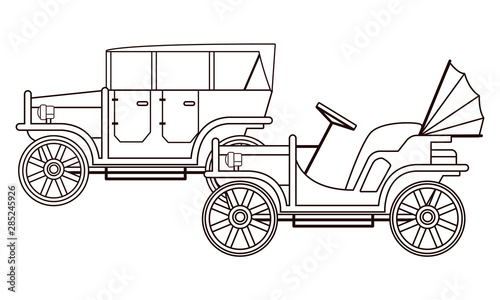 Vintage and classic cars vehicles in black and white