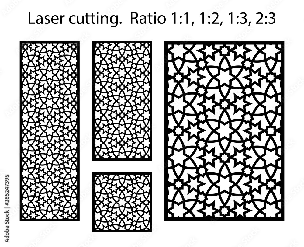 Jali laser pattern. Set of decorative vector panels for laser cutting.  Template for interior partition in arabesque style. Ratio 1:1,1:2,1:3,2:3  vector de Stock | Adobe Stock