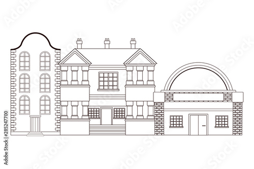 Urban buildings and city architecture in black and white