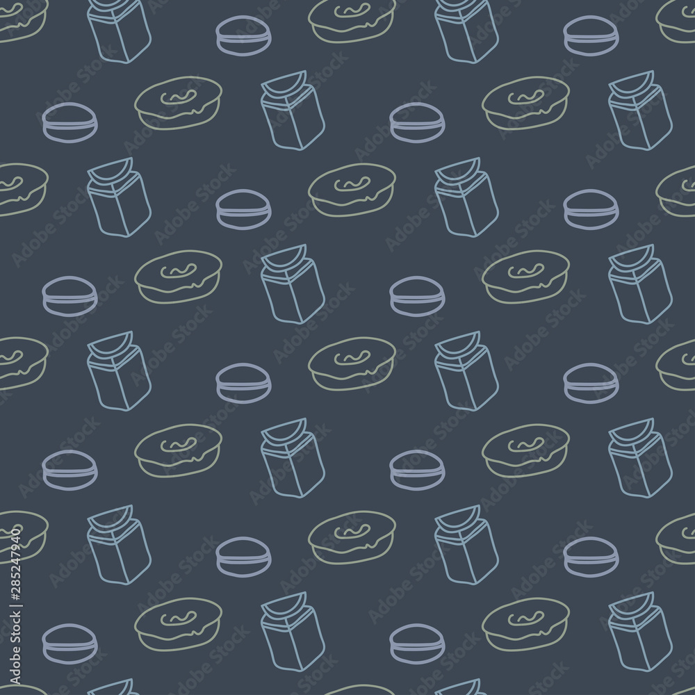 Food Pattern Seamless Background, Donuts, Desserts And Cakes