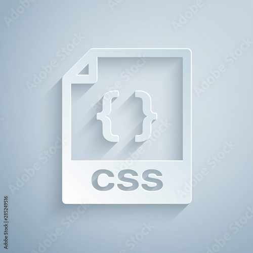 Paper cut CSS file document. Download css button icon isolated on grey background. CSS file symbol. Paper art style. Vector Illustration