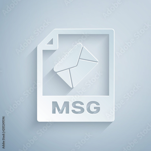 Paper cut MSG file document. Download msg button icon isolated on grey background. MSG file symbol. Paper art style. Vector Illustration