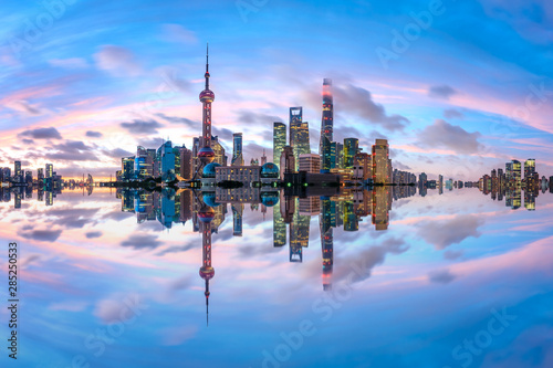 Shanghai skyline and modern urban buildings at sunrise,panoramic view.