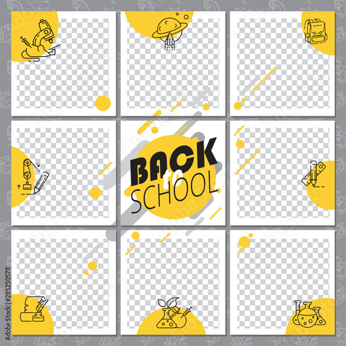 Trendy editable template for social media. Photo overlay with a school theme. Everything built on layers and editable shapes.