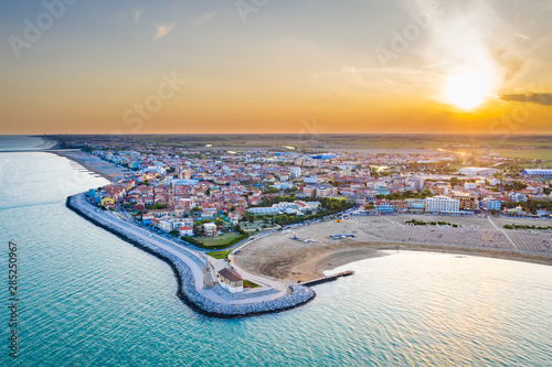 Caorle town and beach in Italy during summer photo