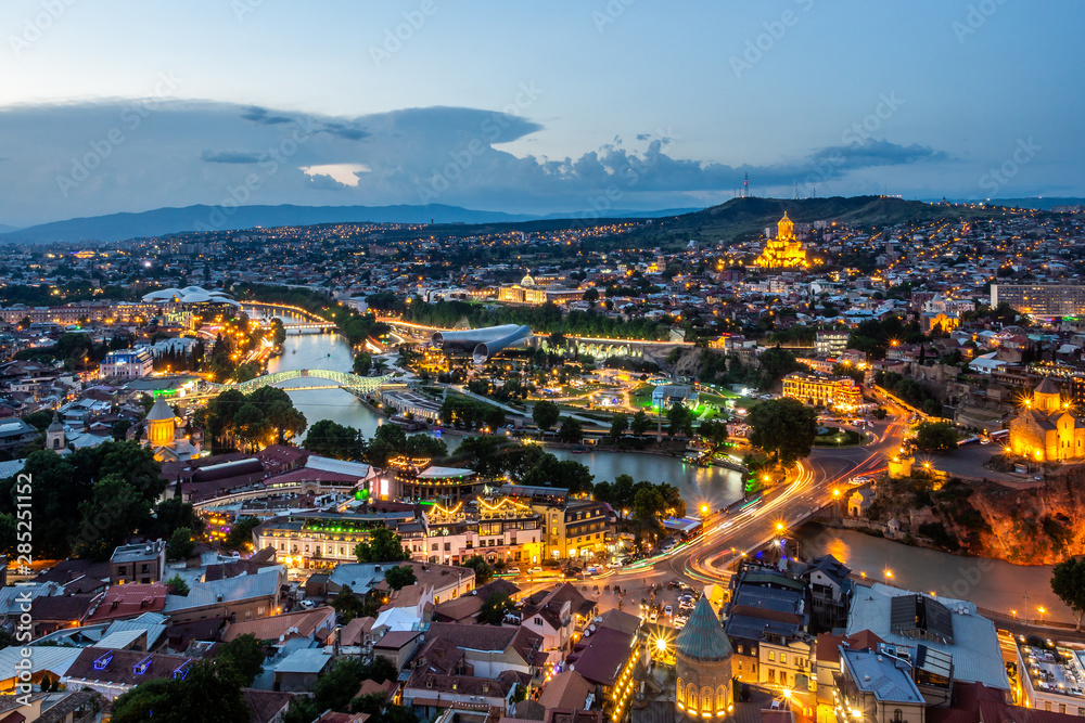 Naklejka premium Nice view over Tbilisi, the capital of Georgia, from Narikala fortress on a summer evening.