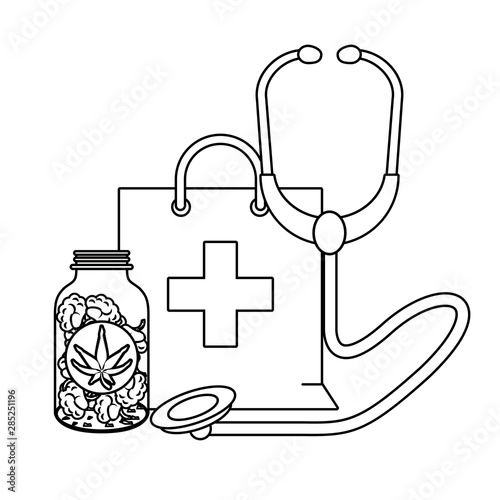 cannabis martihuana sativa hemp cartoon in black and white