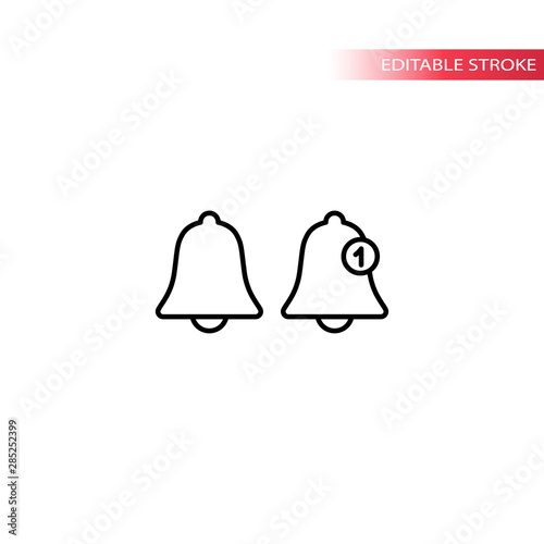 Bell notification alert thin line vector icon. Bell simple outline symbol with notification sign.