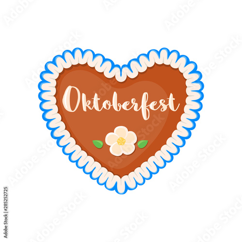 Traditional bavarian gingerbread heart icon in flat style.