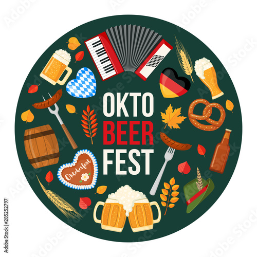 Oktoberfest beer festival design in flat style.