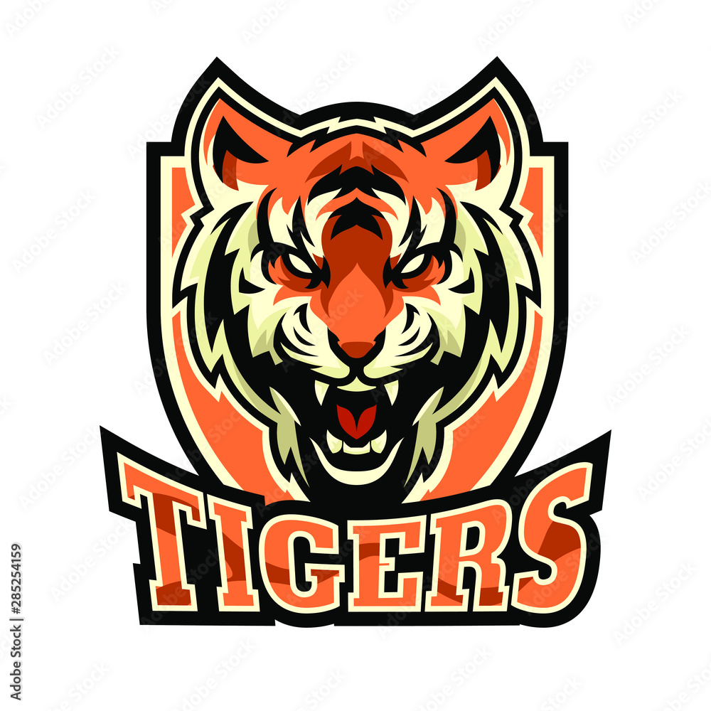 Angry Tiger Mascot, Vector logo badge illustration