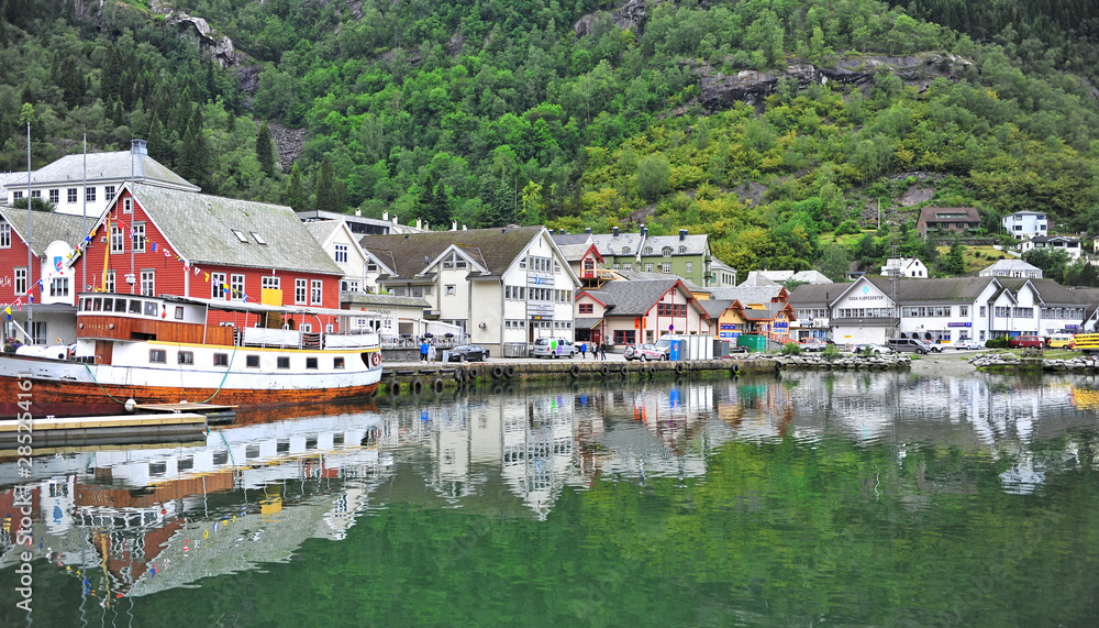 Odda old town on lake on summer, Norway.
