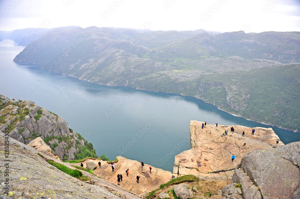 Scenic view with pulpit rock on fjords