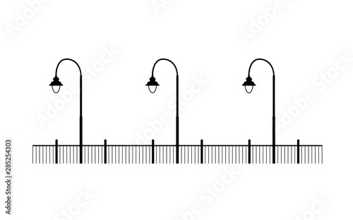 Simple street quay, black example for design. Architectural solution promenade template editable EPS file, illustration lanterns on the waterfront. Stylish Urban graphics. Vintage.