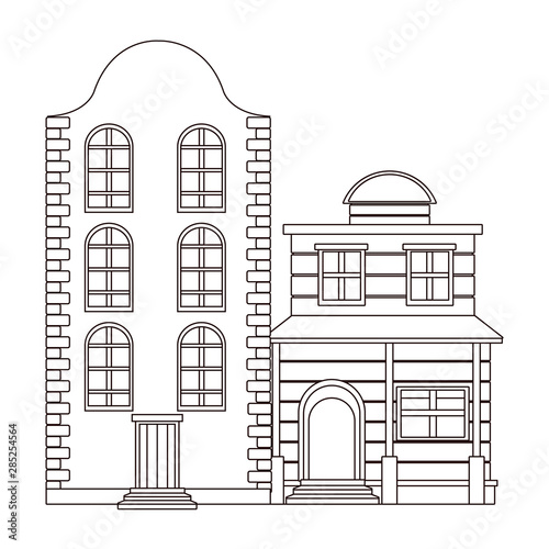 Urban buildings and city architecture in black and white